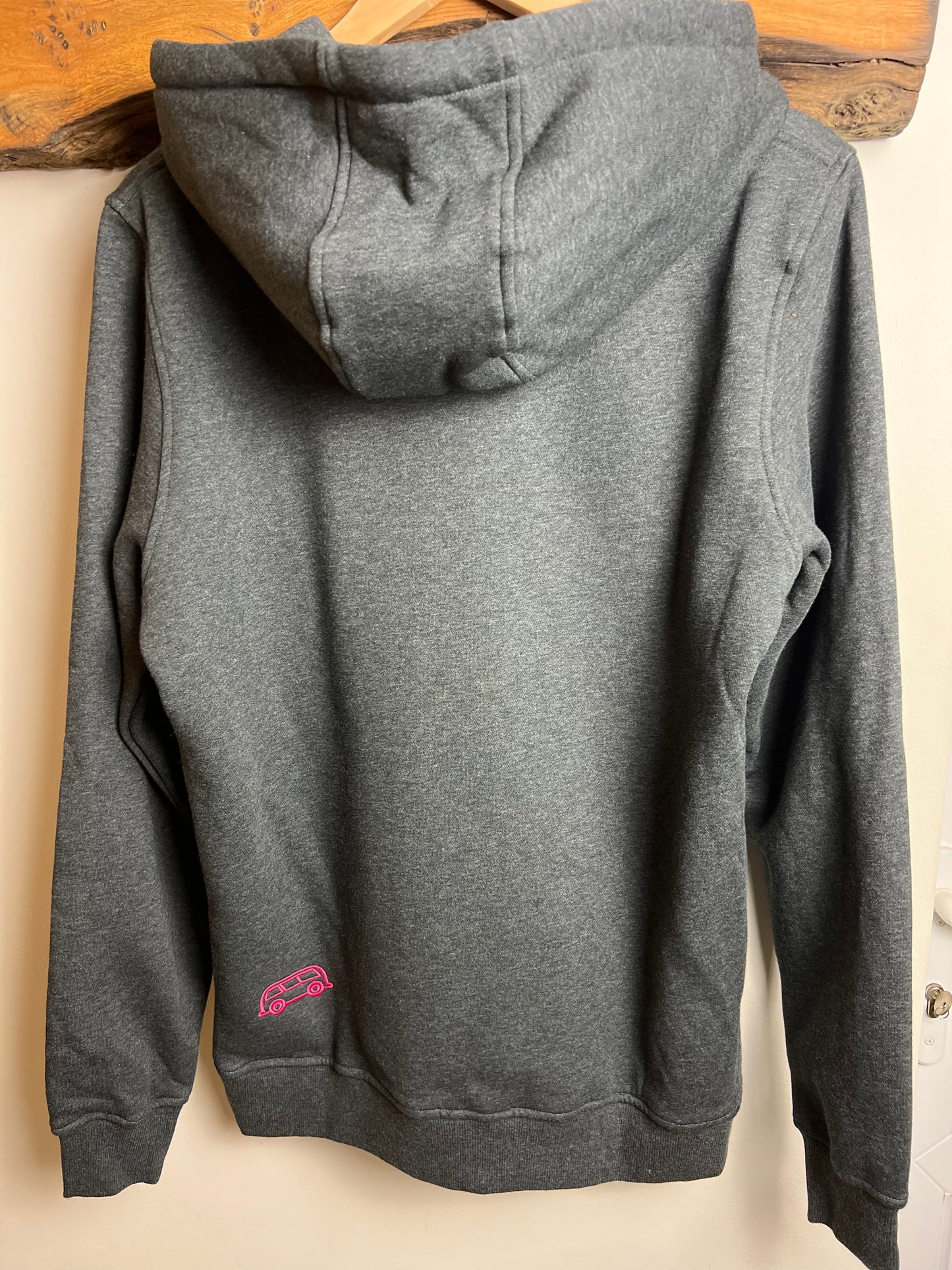 OG embroidered hoodie. 3D Bus Envy logo. Charcoal grey / Neon pink