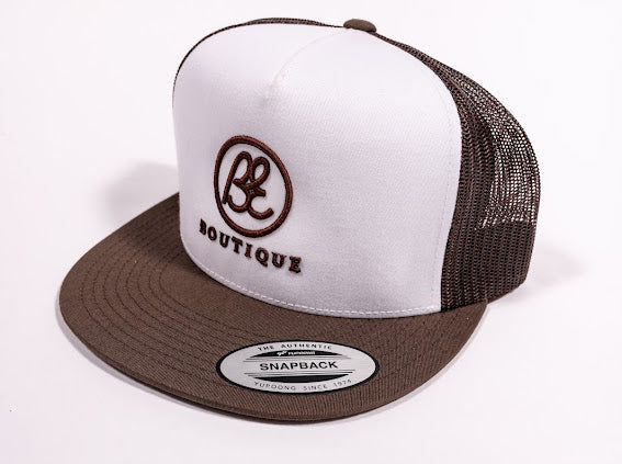 Snap Back Trucker cap. Brown/White. BE logo.