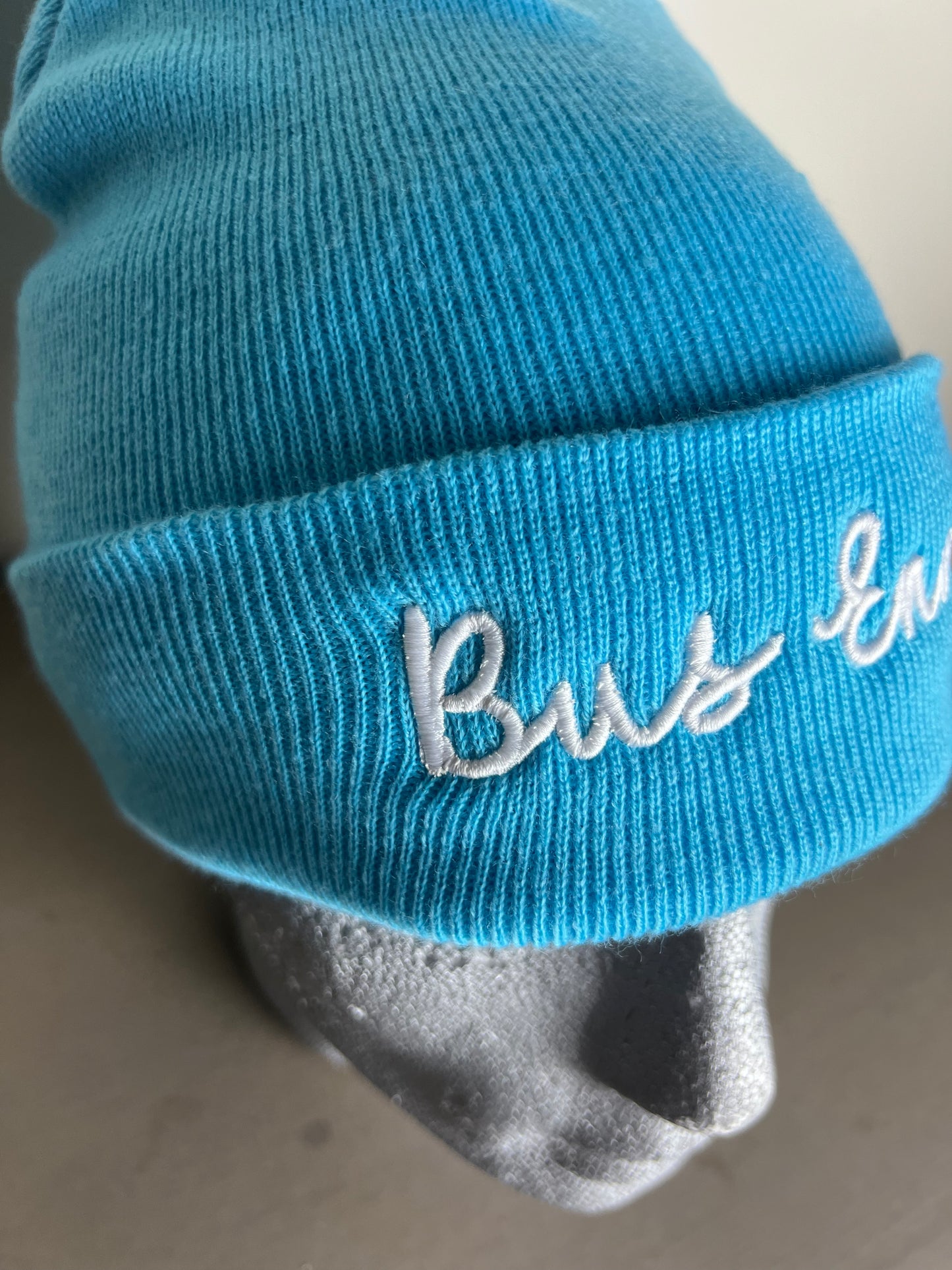 Unisex Beanie, Light Blue & White.