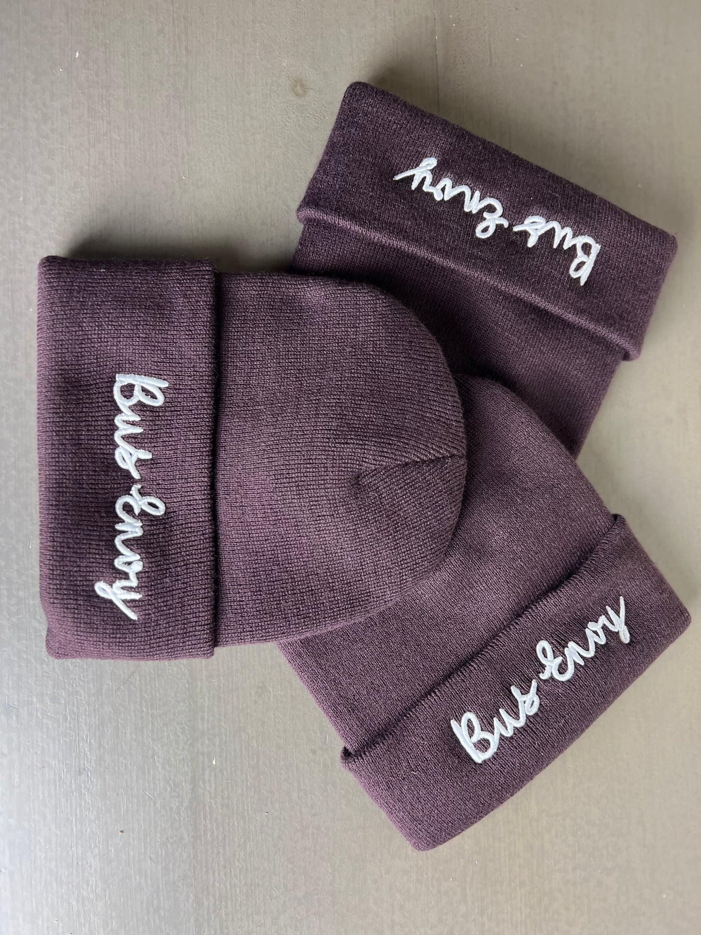 Unisex Beanie, Plum & White.