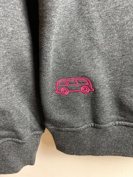 OG embroidered hoodie. 3D Bus Envy logo. Charcoal grey / Neon pink