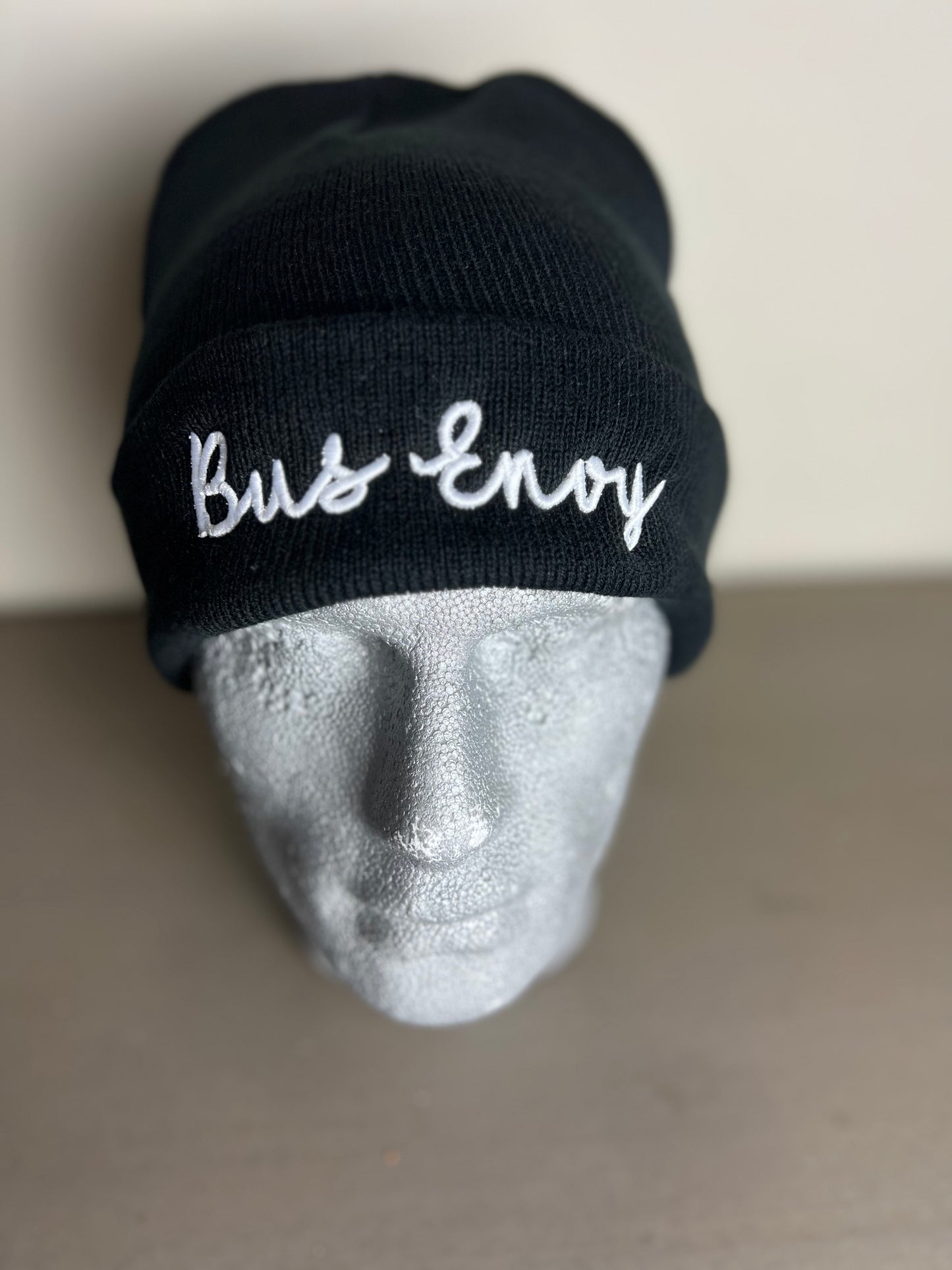 Unisex Beanie, Black with White.