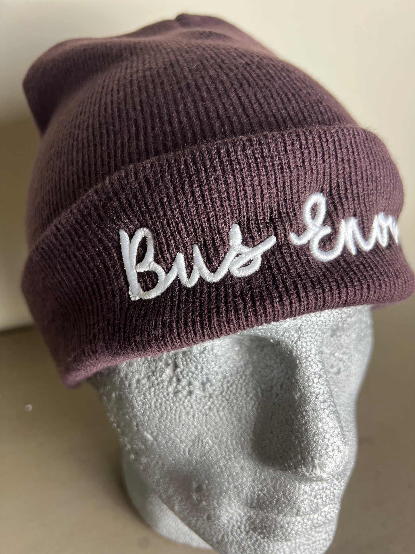 Unisex Beanie, Plum & White.