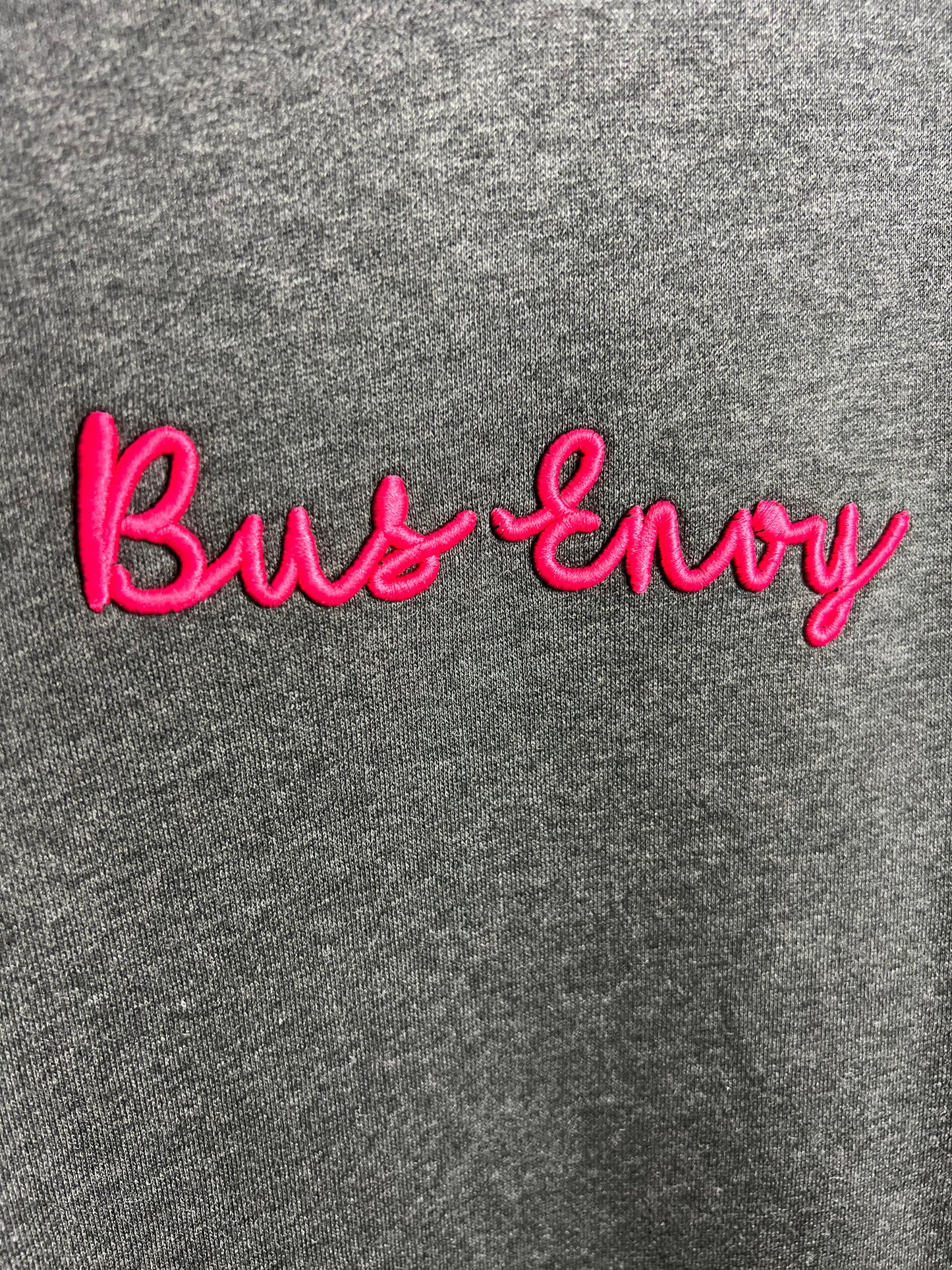 OG embroidered hoodie. 3D Bus Envy logo. Charcoal grey / Neon pink