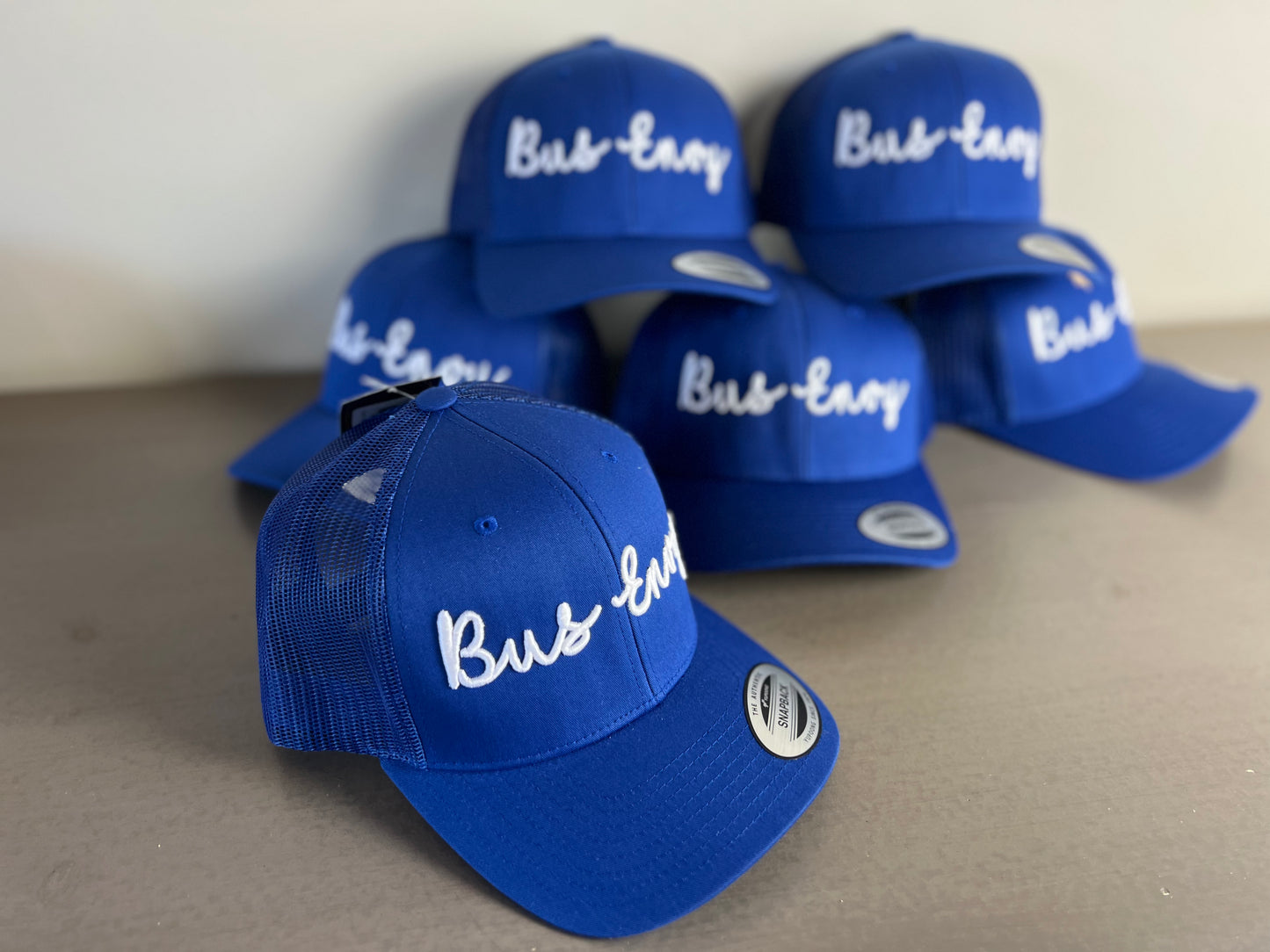 Snap Back Trucker Cap. Royal Blue/ white. 3D logo.